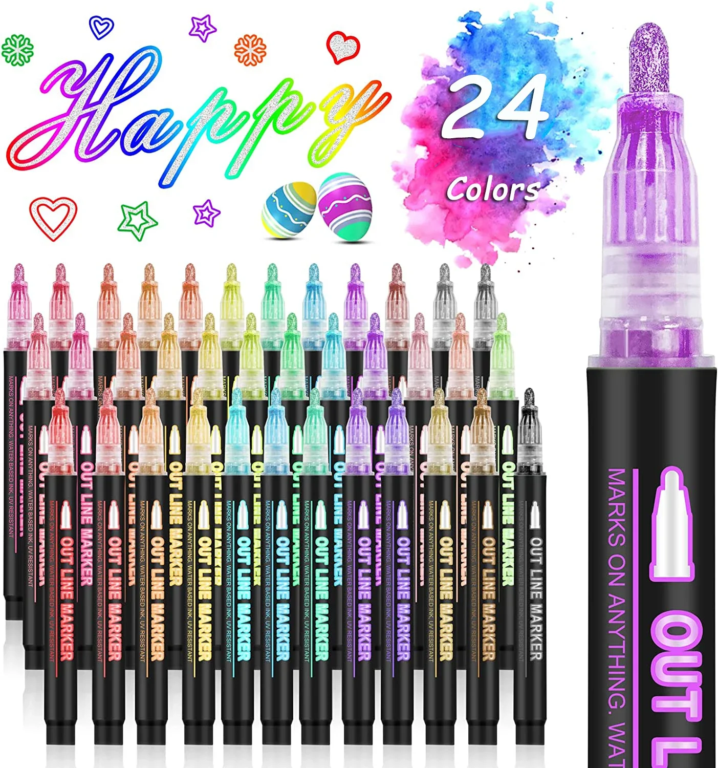 36 Color Double Line Outline A - Highlighter Set Pastel recension och pris