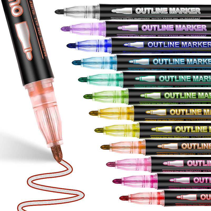 8-60 Color Double Line Outline - Highlighter Set Pastel recension och pris