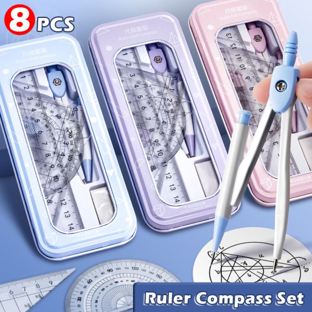 8PCS/Set Plastic Ruler Compass - Ruler Set Transparent recension och pris