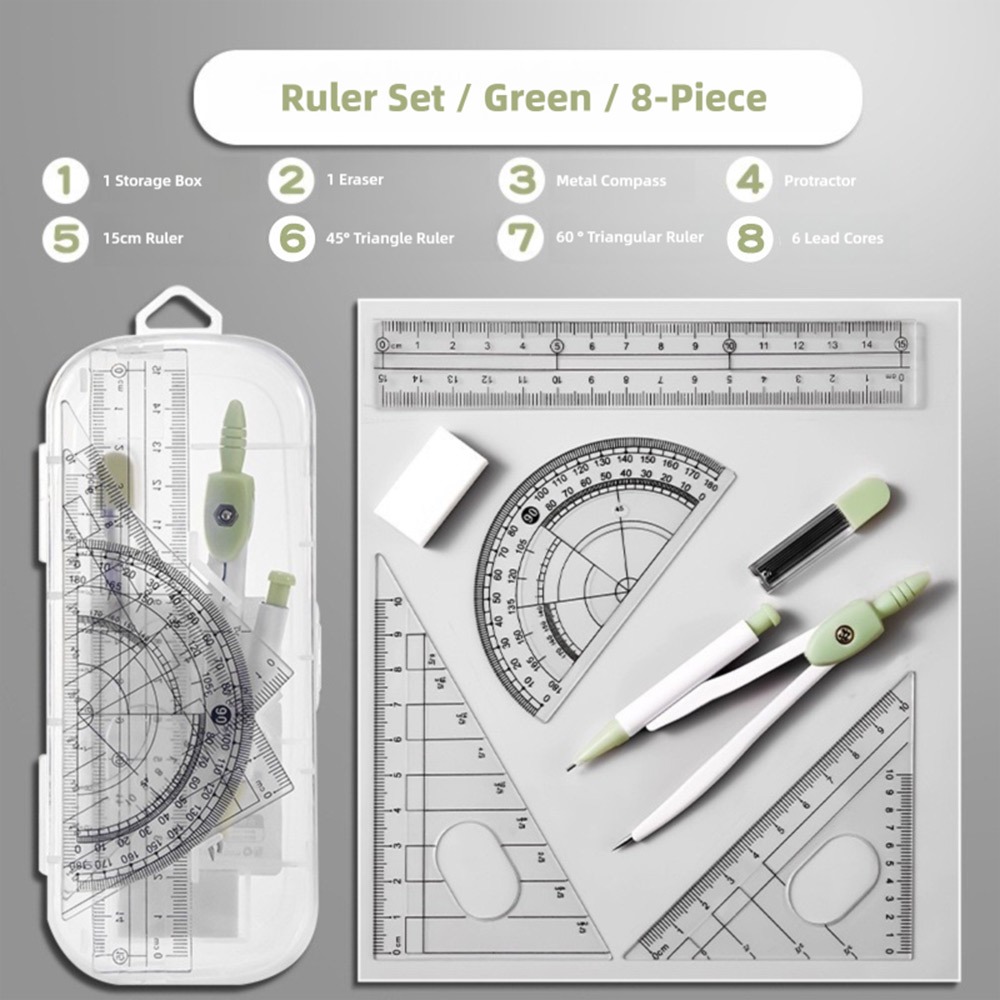 8PCS/Set Plastic Ruler Compass - Ruler Set Transparent recension och pris